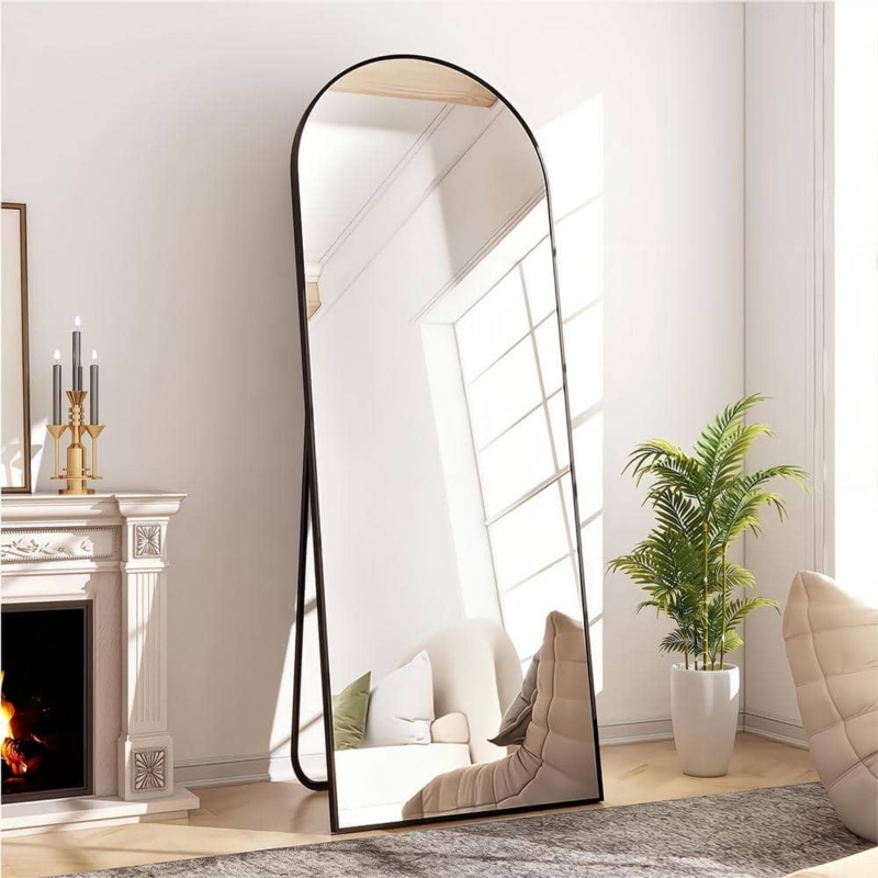 Arched Floor Mirror, Thin Matte Metal Frame, Minimalist Style