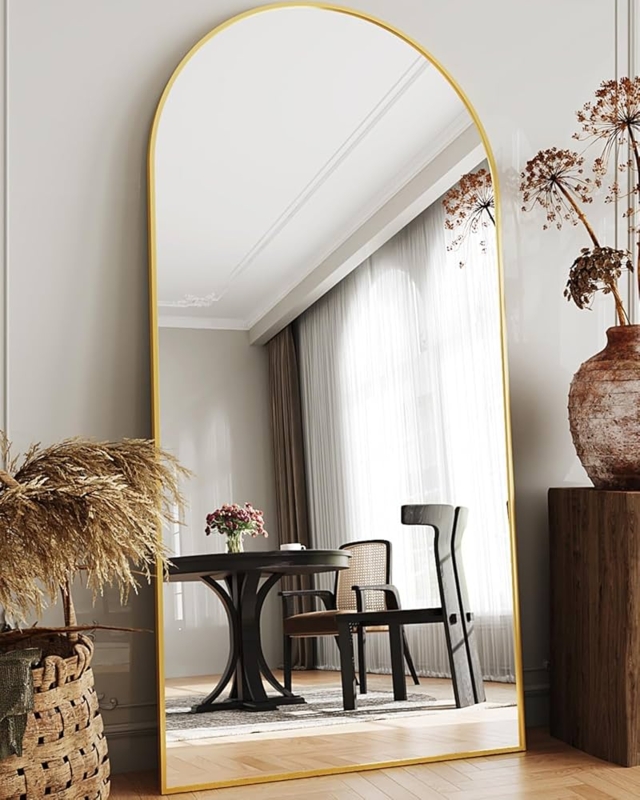 Arched Floor Mirror, Ultra-Thin Gold-Finished Frame, Minimalist Decor