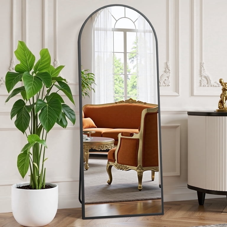 Arched Mirror, Matte Slim Frame, Floor Leaning, Scandinavian Style