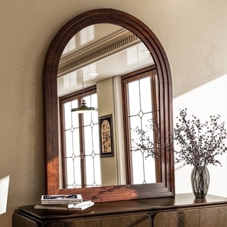 Arched Mirror Modern Farmhouse Warm Wood Frame Bathroom Vanity