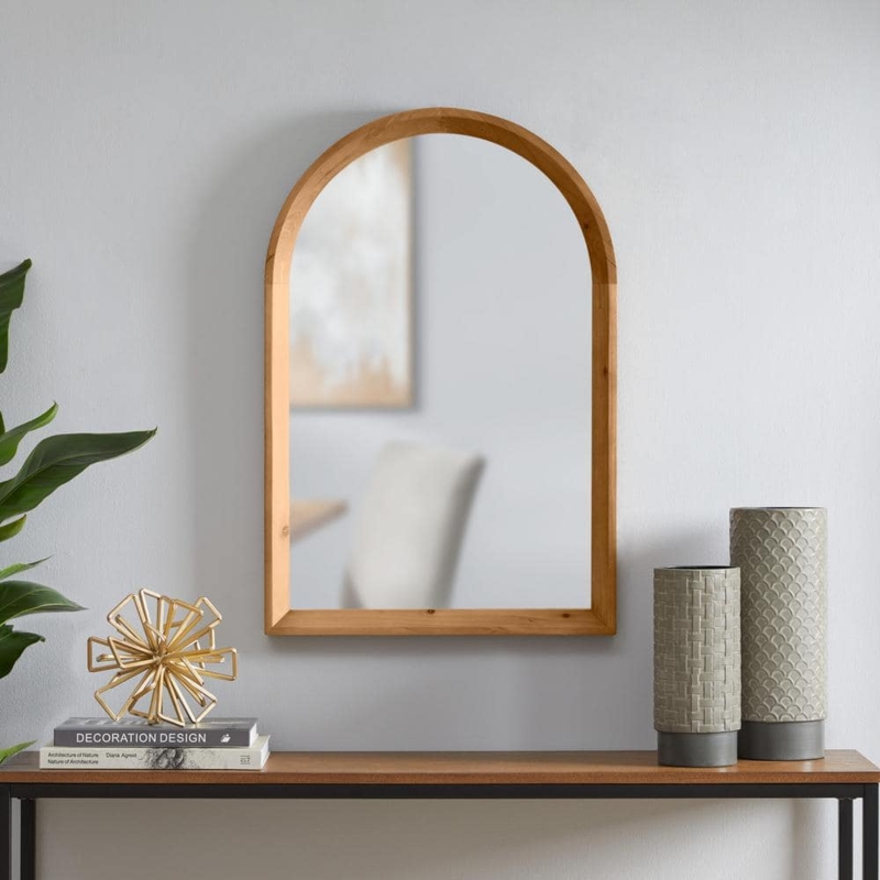 Arched Mirror Natural Wood Frame Modern Leaning Entryway Decor