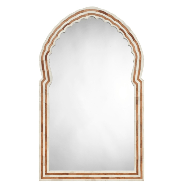 Arched Wall Mirror Mosaic Inlay Frame Two Tone Global Boho