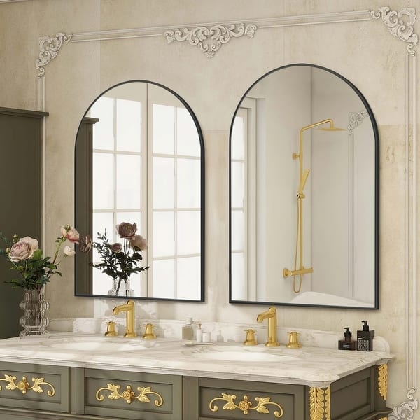 Arched Wall Mirror Set: Matte Black Modern Farmhouse Double Vanity