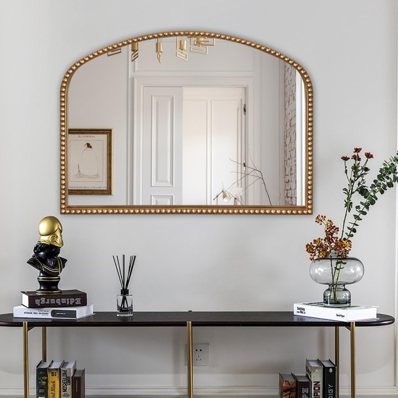Arched Wall Mirror Vintage Style Beaded Frame Detail
