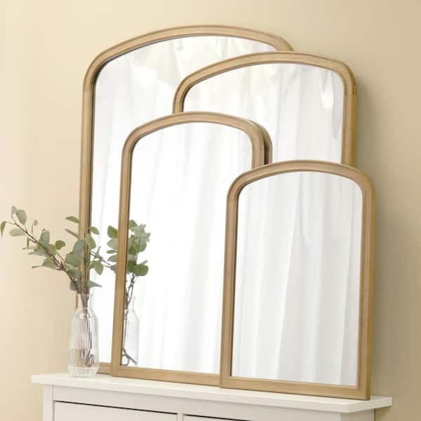Arched Wall Mirror Windowpane Pine Wood Tone French Country