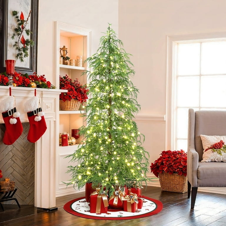 Artificial Cedar Christmas Tree: Slender Silhouette with Warm Glow