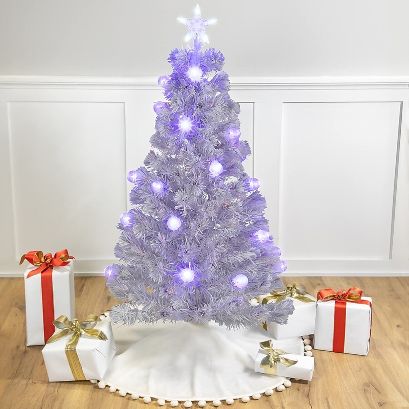 Artificial Christmas Tree 4ft White Foliage Blue Fiber Optics Modern