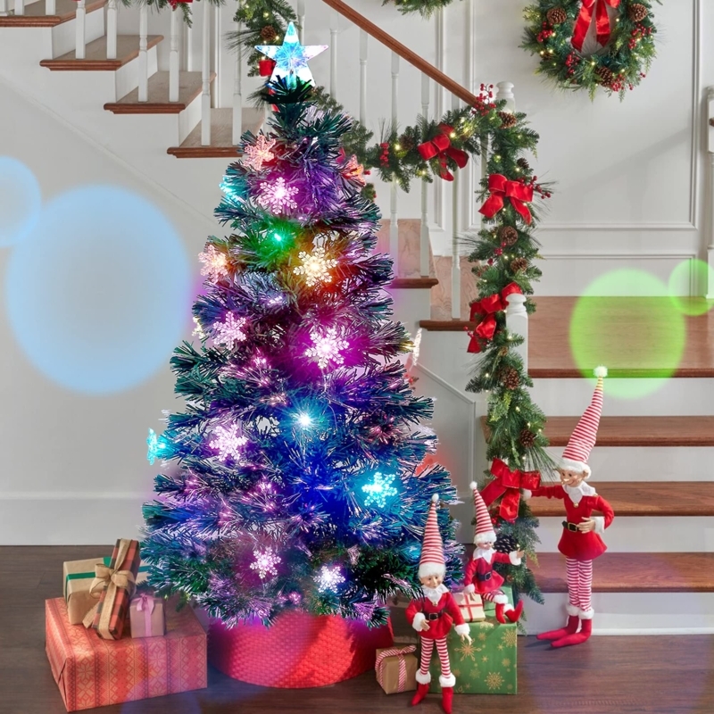 Artificial Christmas Tree 5ft Pre-Lit Fiber Optic Snowflake Ornaments