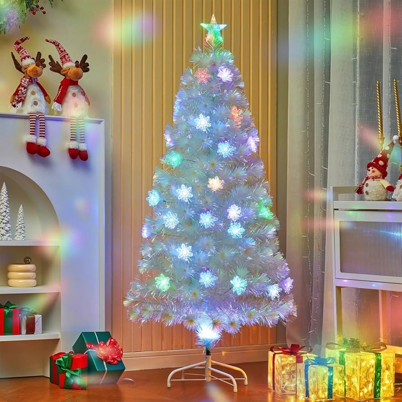 Artificial Christmas Tree 5ft White Foliage Glowing Snowflake Ornaments