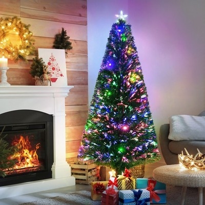 Artificial Christmas Tree: 6Ft Pre-Lit Fiber Optic, Colorful LED Lights