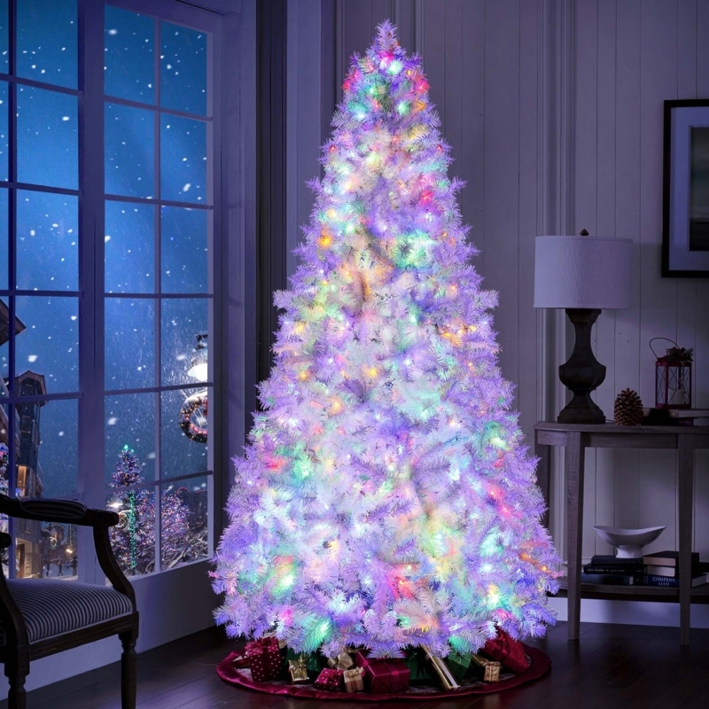 Artificial Christmas Tree: 6ft White Pre-Lit, Warm White & Multicolor Lights