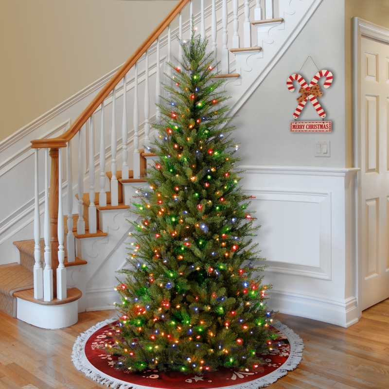 Artificial Christmas Tree: 7.5 Ft Dunhill Fir Slim, Pre-Lit Multicolor