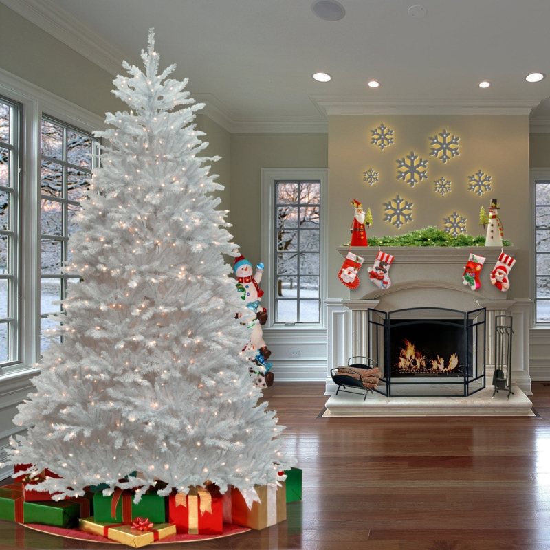 Artificial Christmas Tree 7 ft White Dunhill Fir Pre-Lit Dense Foliage