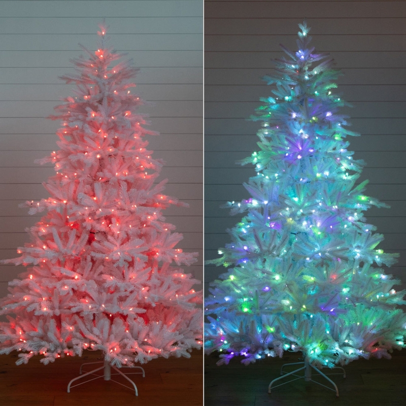Artificial Christmas Tree 7ft White Foliage Color Changing LED Spruce