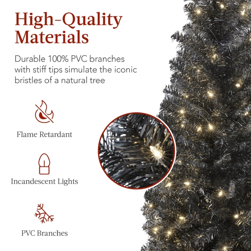 Artificial Christmas Tree Black Foliage Pencil Silhouette Minimalist Decor