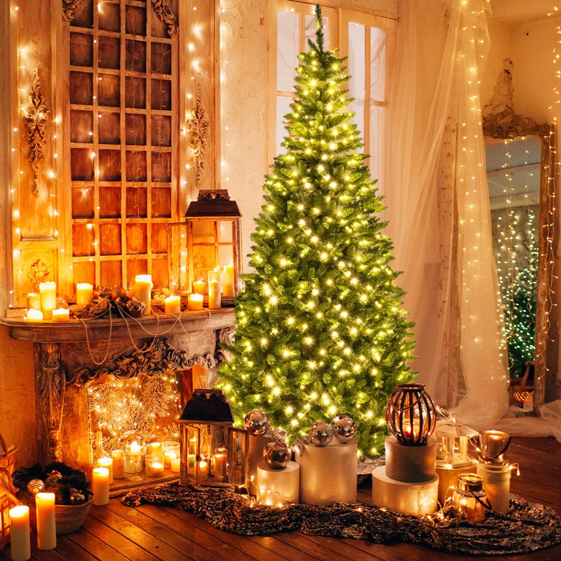 Artificial Christmas Tree Corner Fit Slender Silhouette Pre-Lit Flat Back