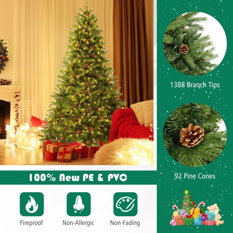 Artificial Christmas Tree Dense Foliage Folding Stand Warm LED