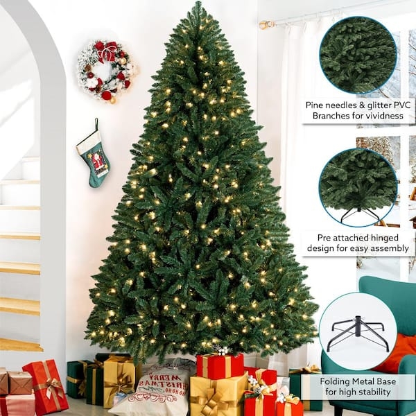 Artificial Christmas Tree Dense Spruce Foliage Pre-Lit Warm Lights