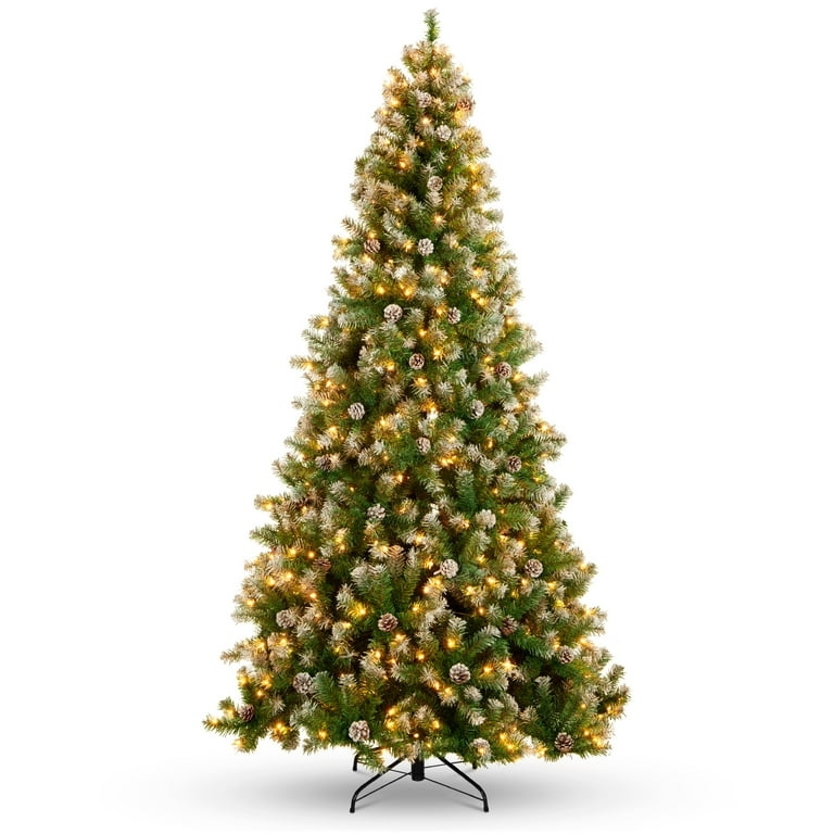 Artificial Christmas Tree Flocked Pre-Lit Pinecone Berry Accents Rustic Decor