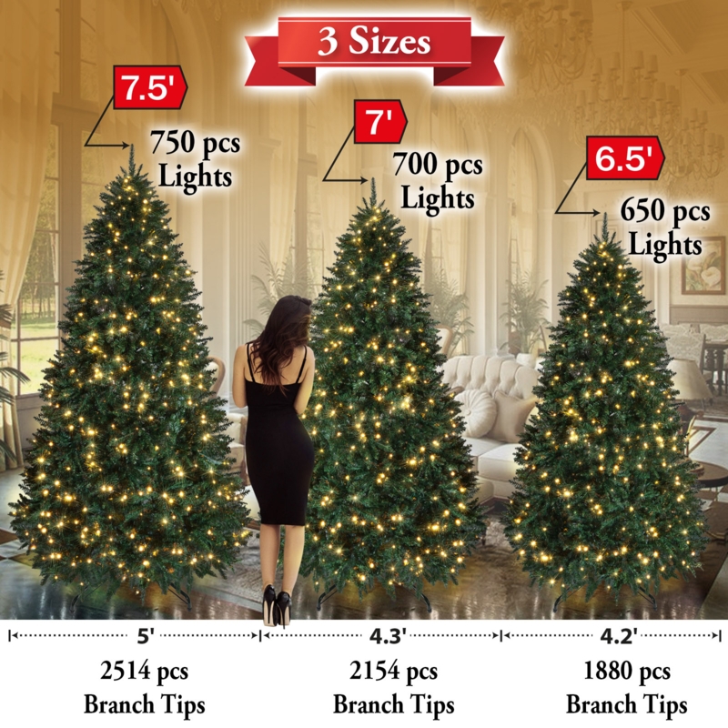 Artificial Christmas Tree Full Fir Silhouette Pre-Lit Warm LEDs