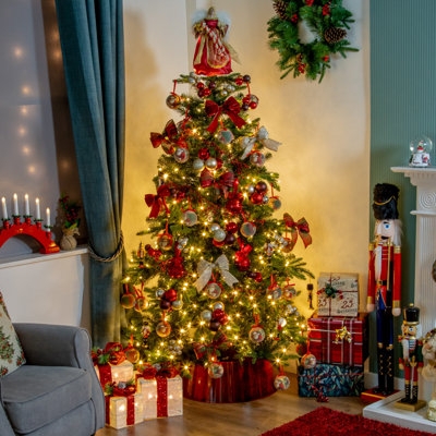 Artificial Christmas Tree, Full Profile Fir with Tiered Branches and Lights