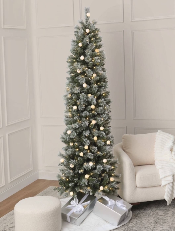Artificial Christmas Tree G40 Globe Bulbs Flocked Slim Silhouette
