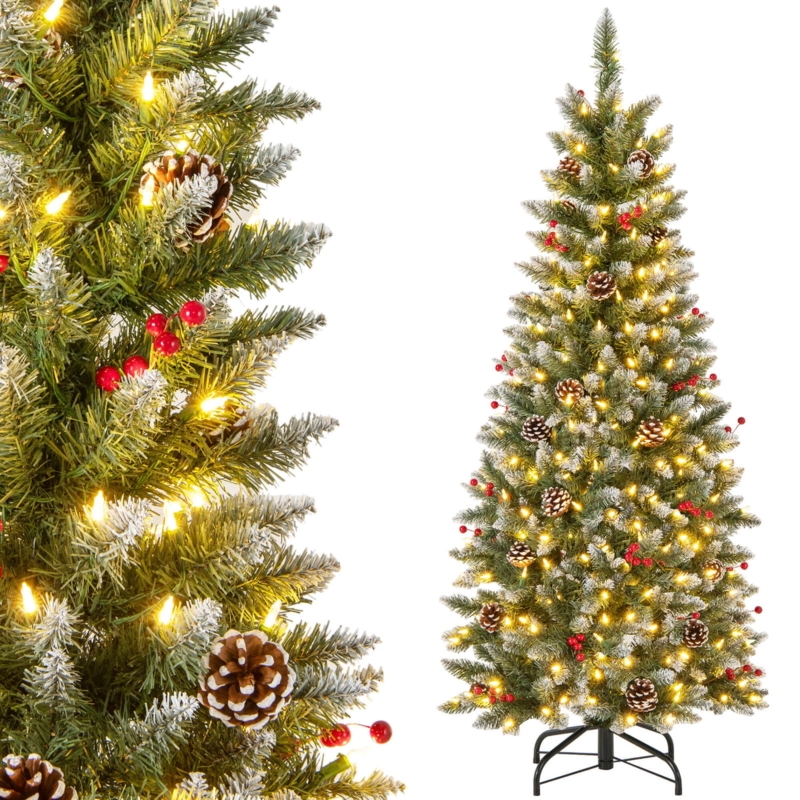 Artificial Christmas Tree Pencil Silhouette Snow Flocked Pre-Lit