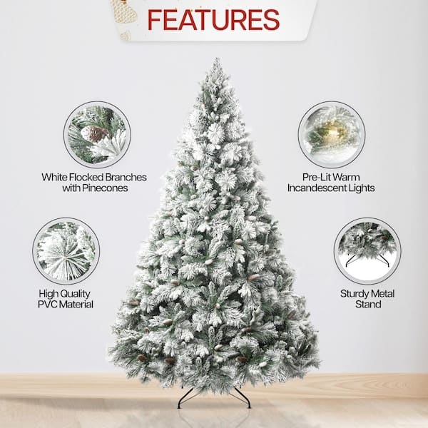 Artificial Christmas Tree Pine Cone Accents Pre-Lit Warm Glow Rustic