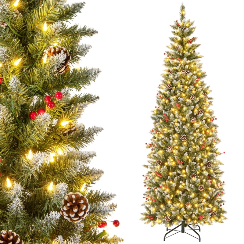Artificial Christmas Tree Slim Flocked Pencil Pre-Lit Alpine Holiday Decor