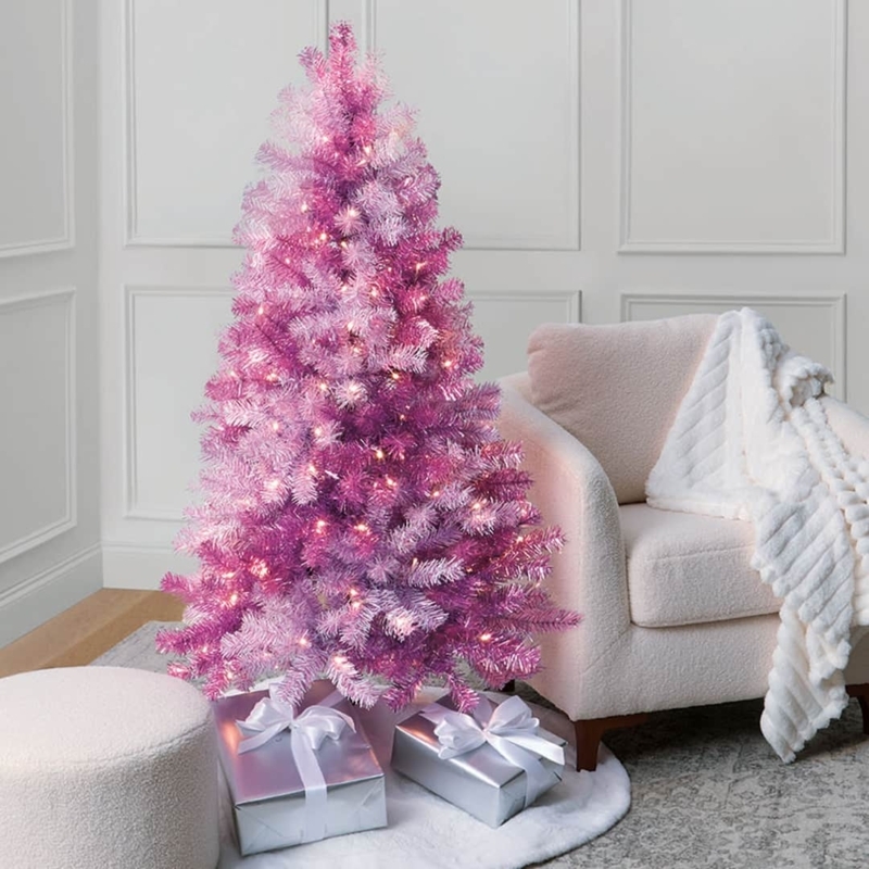 Artificial Christmas Tree Vibrant Pink Slim Pencil Profile Glam Decor