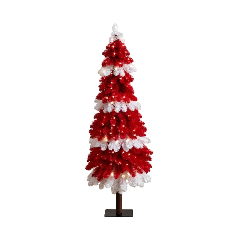 Artificial Christmas Tree Vibrant Red Tiered Layers Modern Holiday Tabletop Decor