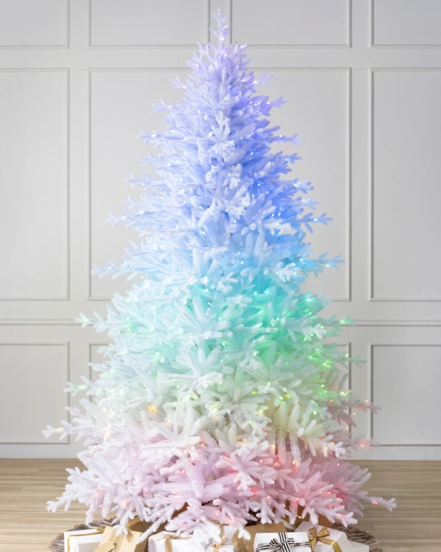 Artificial Christmas Tree White Rainbow Ombre Lighting Modern Decor