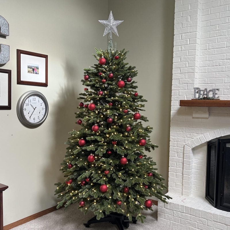 Artificial Christmas Tree with Wheeled Base and Pivoting Stand Feature