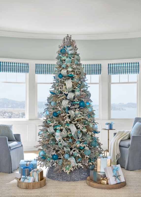 Artificial Christmas Tree, Woven Rattan Base, Coastal Chic Decor