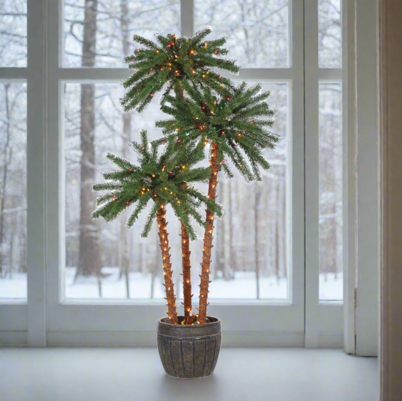 Artificial Palm Tree Pre-Lit Multi Trunk Tropical Coastal Lights