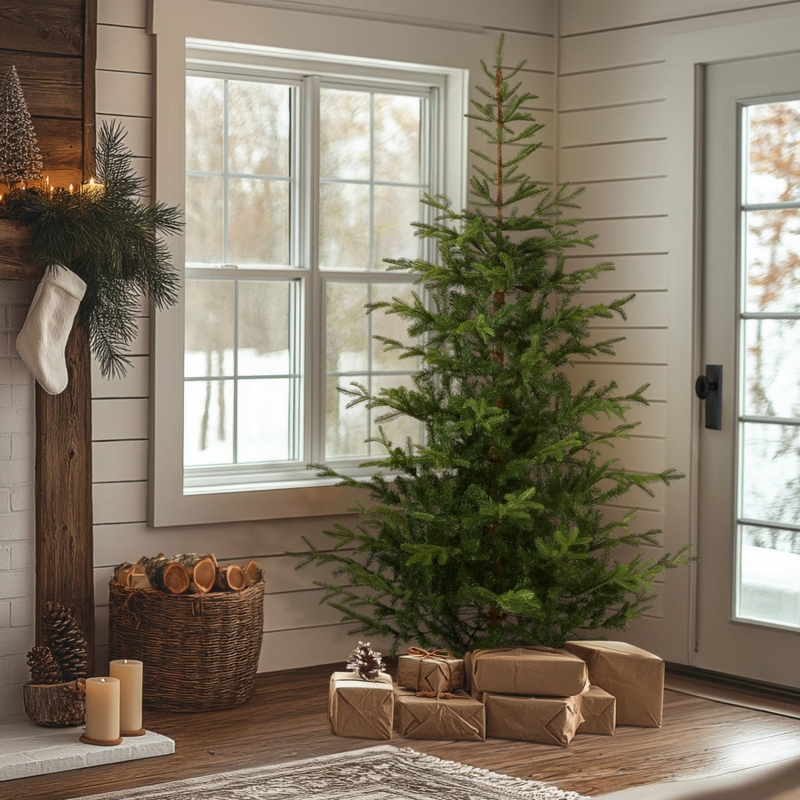 Artificial Spruce Tree, Full Unlit Dense Foliage, Classic Holiday Styling