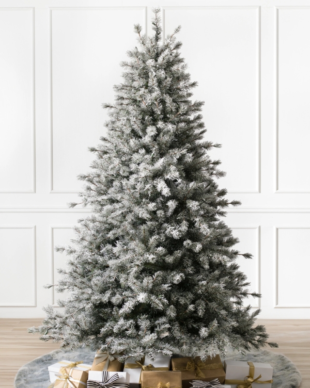 Artificial Sugar Pine Tree, Heavily Flocked Full Body, Winter Wonderland