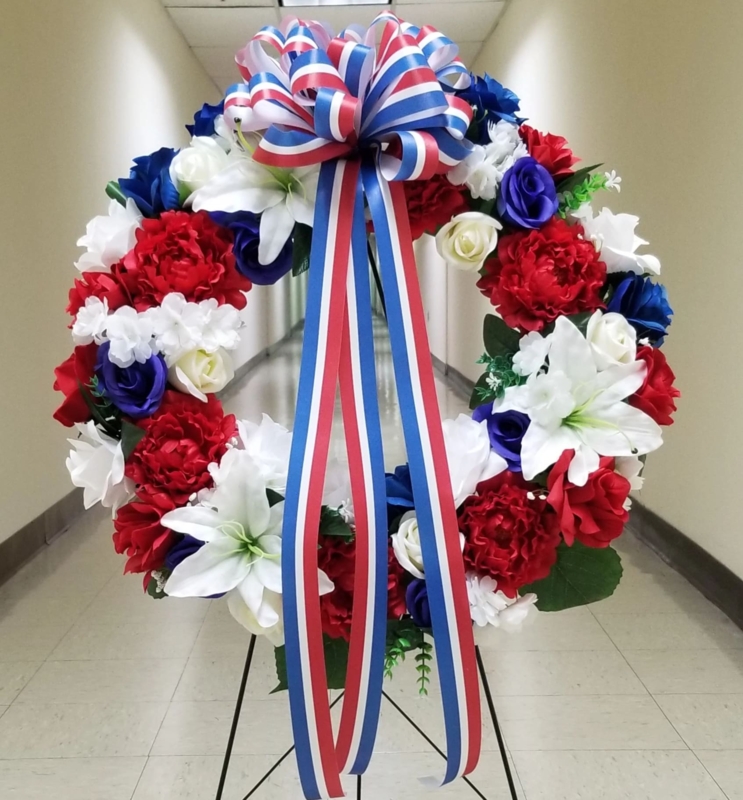 Artificial Wreath in Blue and White Palette with Lily and Rose Mix