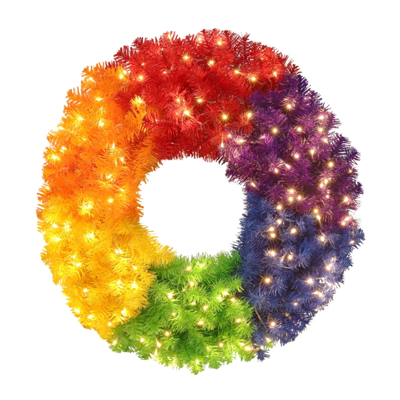 Artificial Wreath Pre-Lit Rainbow Fir 30-Inch Modern Style