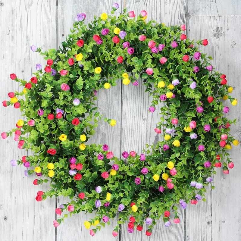 Artificial Wreath with High Flower Density & Eucalyptus Leaves