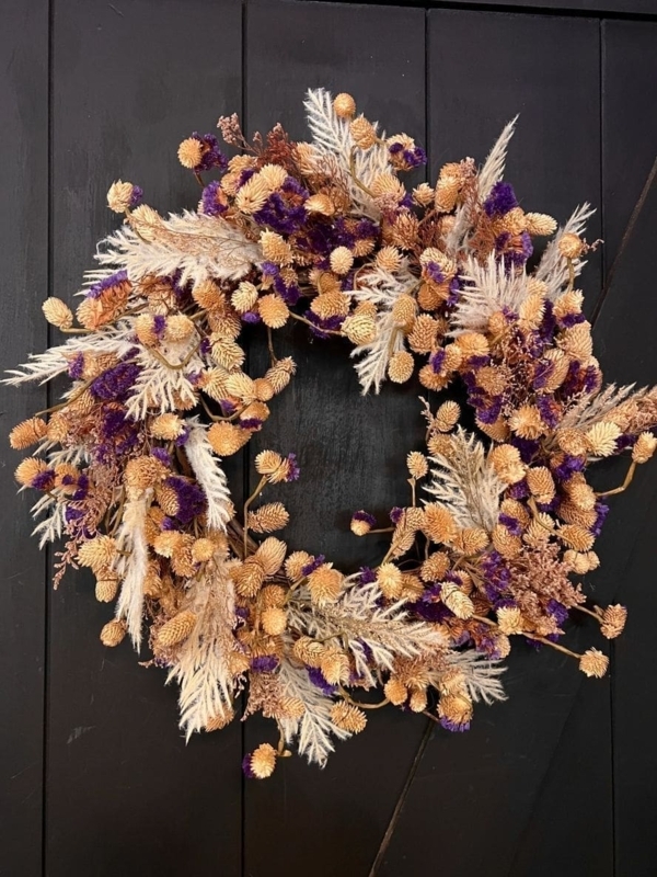 Artisanal Rustic Wreath with Dried Sage Leaves and Berries