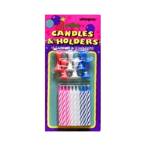 Assorted Birthday Candle Set 30 Count Colorful Spiral With Holders