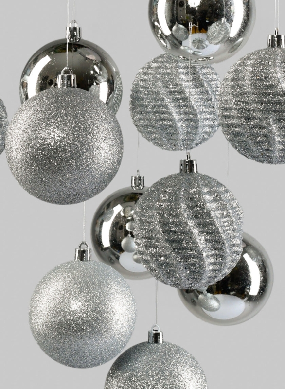 Assorted Finish Christmas Ornaments, Shatterproof Plastic Set