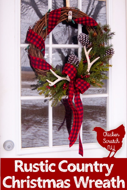 Asymmetric Grapevine Wreath with Cedar, Gold Bells, and Buffalo Check Bow