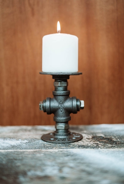 Asymmetric Pipe Candle Holder Industrial Matte Finish