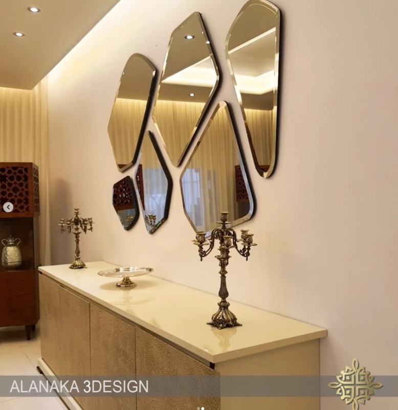 Asymmetrical Mirror Frameless Pebble Silhouette Floor Leaning