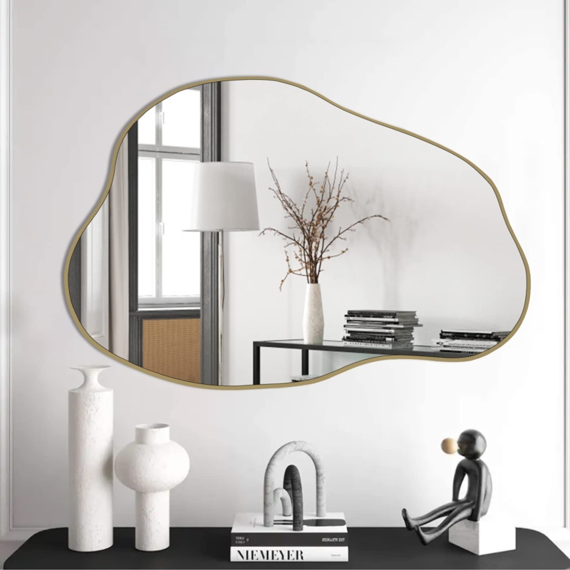 Asymmetrical Wall Mirror Cloud Shape Thin Gold Frame Glam