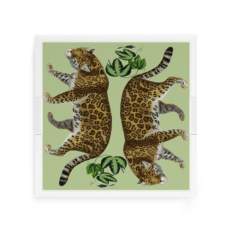 Avocado Green Acrylic Decorative Tray Mirrored Leopard Print (66 characters)