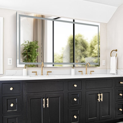 Backlit Bathroom Mirror Rounded Corners Frameless Modern Spa Design