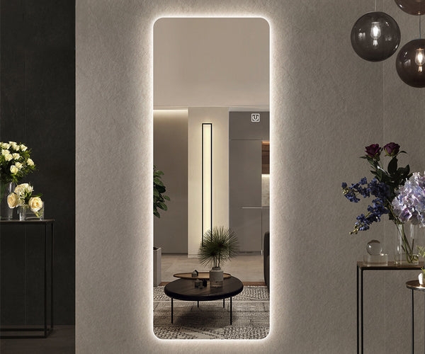 Backlit Full Length Mirror, Rounded Corners, Touch Sensor, Bezel-less